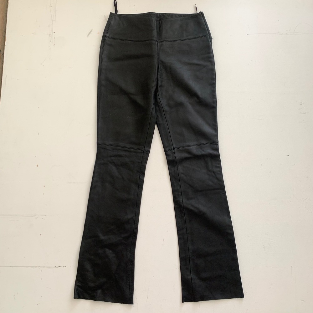 Express Black Genuine Leather Flare Pants Mid Rise Side Zip Size 1/2